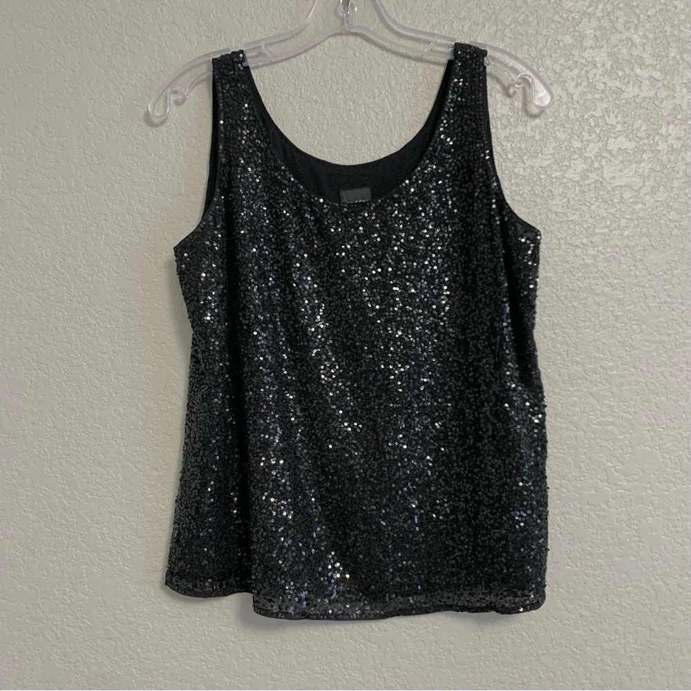 Eileen Fisher Sequin Tank Top Blouse Womens M Silk Shimmer Sparkle Evening Party
